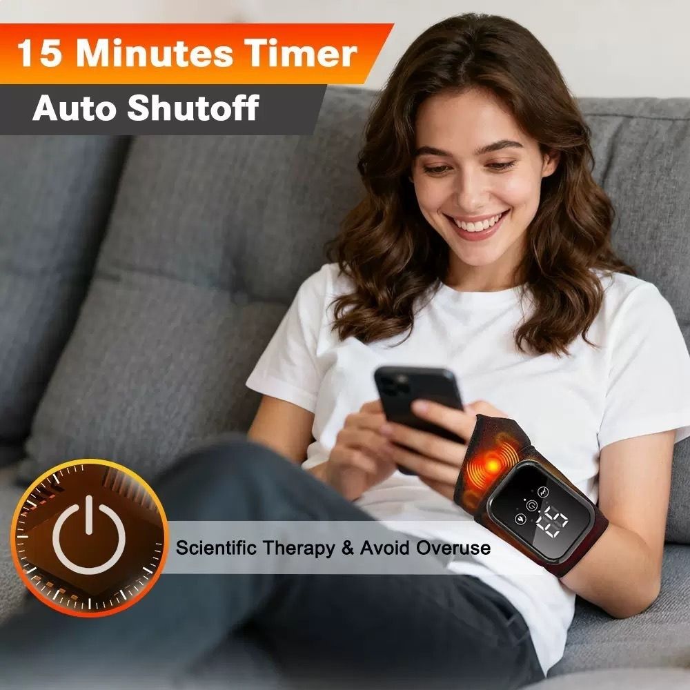 Black 2-piece Electric Heating Wrist Massager with Vibration and Hot Compress view 3