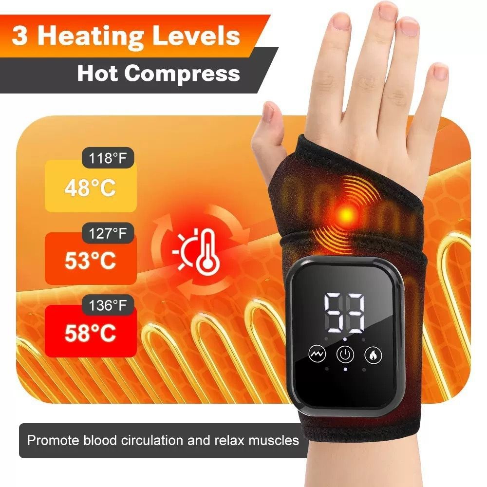 Black 2-piece Electric Heating Wrist Massager with Vibration and Hot Compress view 4