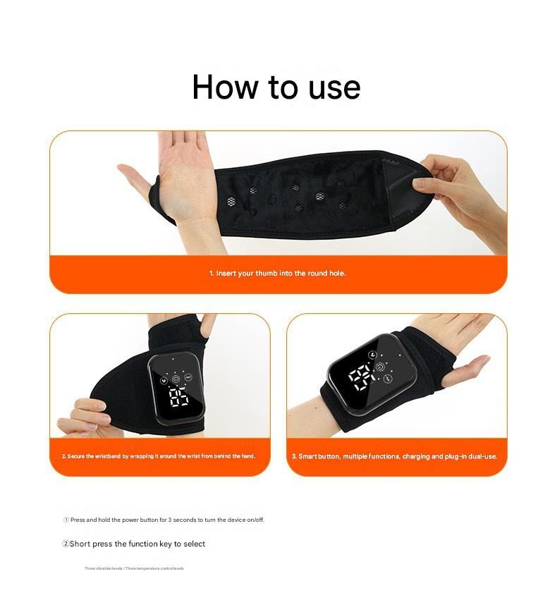 Black 2-piece Electric Heating Wrist Massager with Vibration and Hot Compress view 7