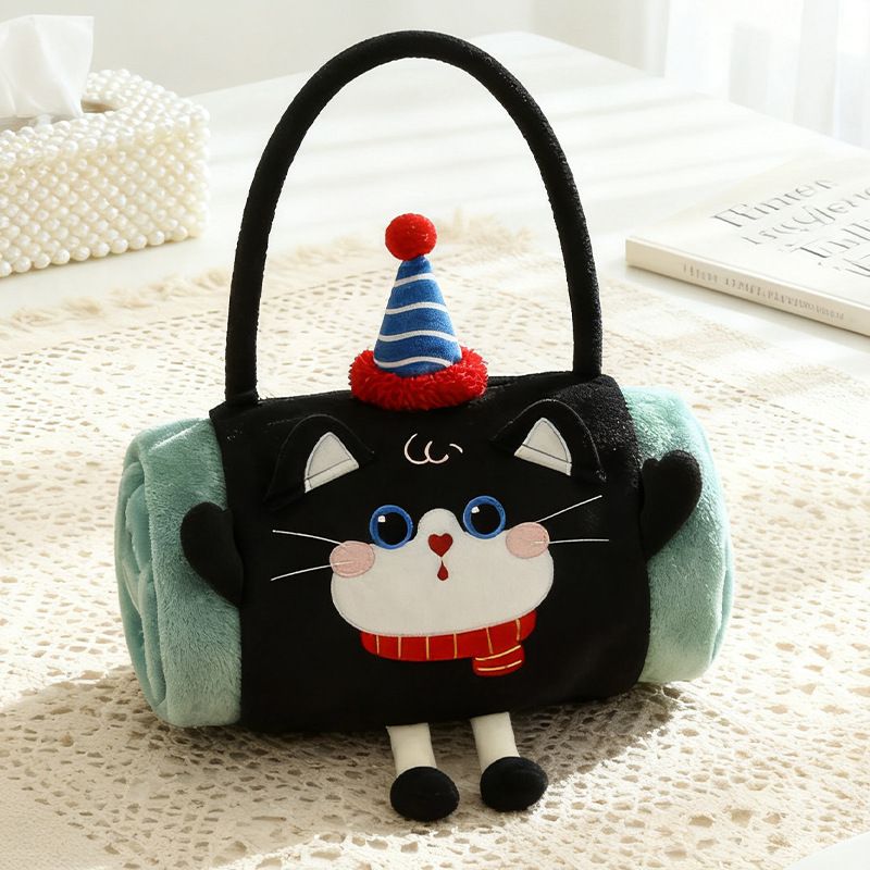 Black Cat 100*170cm Cartoon Hand-Carry Roll-Up Blanket - Plush Flannel Nap