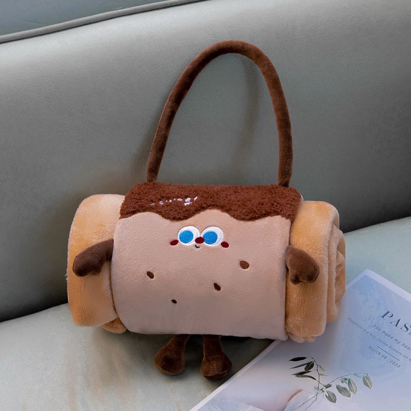 Brown 80*100cm Cartoon Hand-Carry Roll-Up Blanket - Plush Flannel Nap Blanket