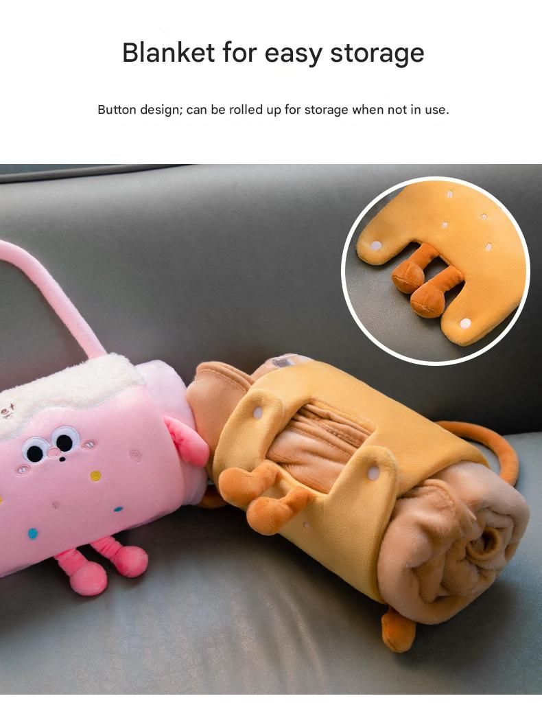 Brown 100*170cm Cartoon Hand-Carry Roll-Up Blanket - Plush Flannel Nap Blanket view 4