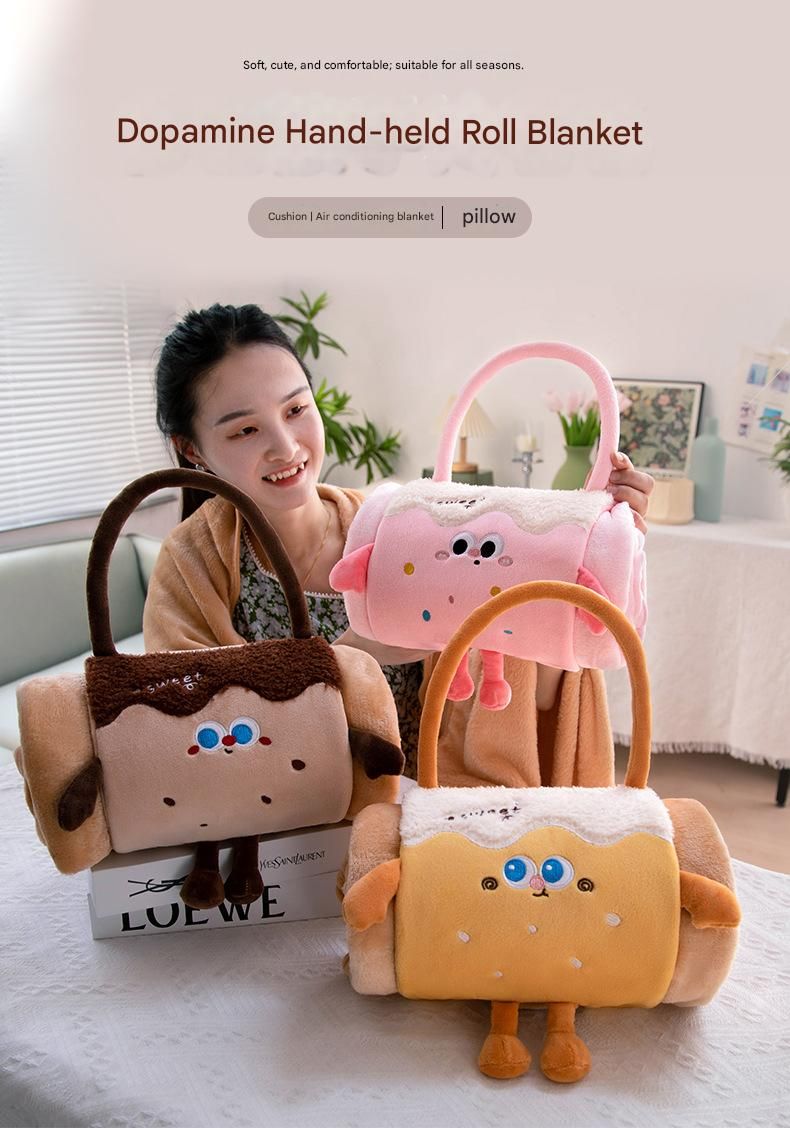 Orange 80*100cm Cartoon Hand-Carry Roll-Up Blanket - Plush Flannel Nap Blanket view 2