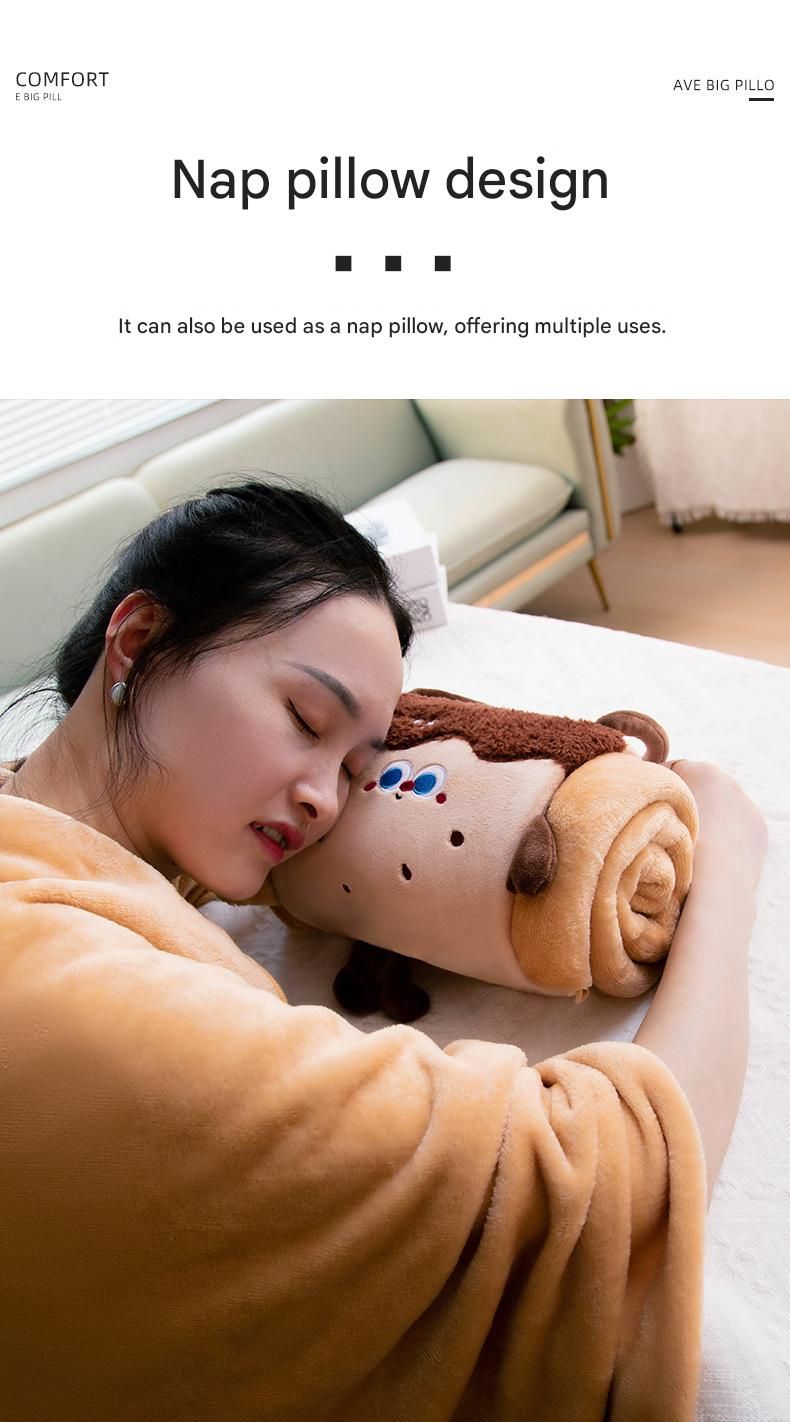 Orange 80*100cm Cartoon Hand-Carry Roll-Up Blanket - Plush Flannel Nap Blanket view 8