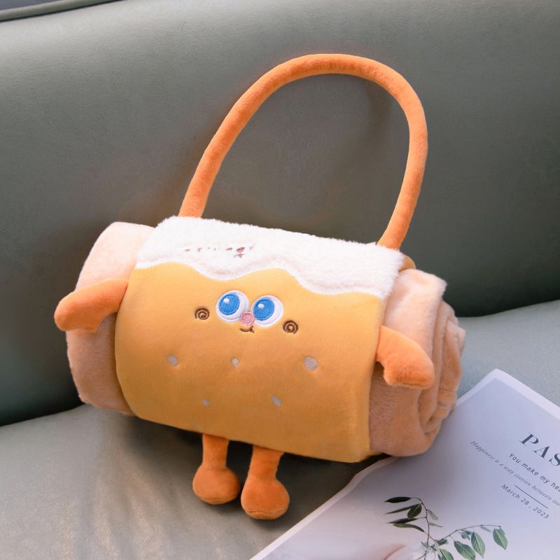 Orange 100*170cm Cartoon Hand-Carry Roll-Up Blanket - Plush Flannel Nap