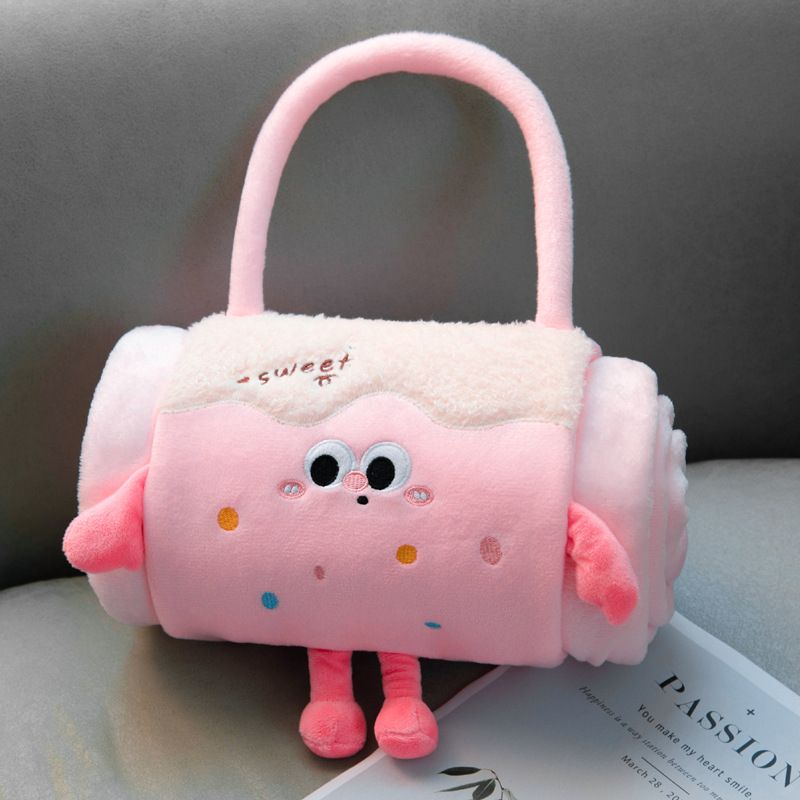 Pink 100*170cm Cartoon Hand-Carry Roll-Up Blanket - Plush Flannel Nap Blanket