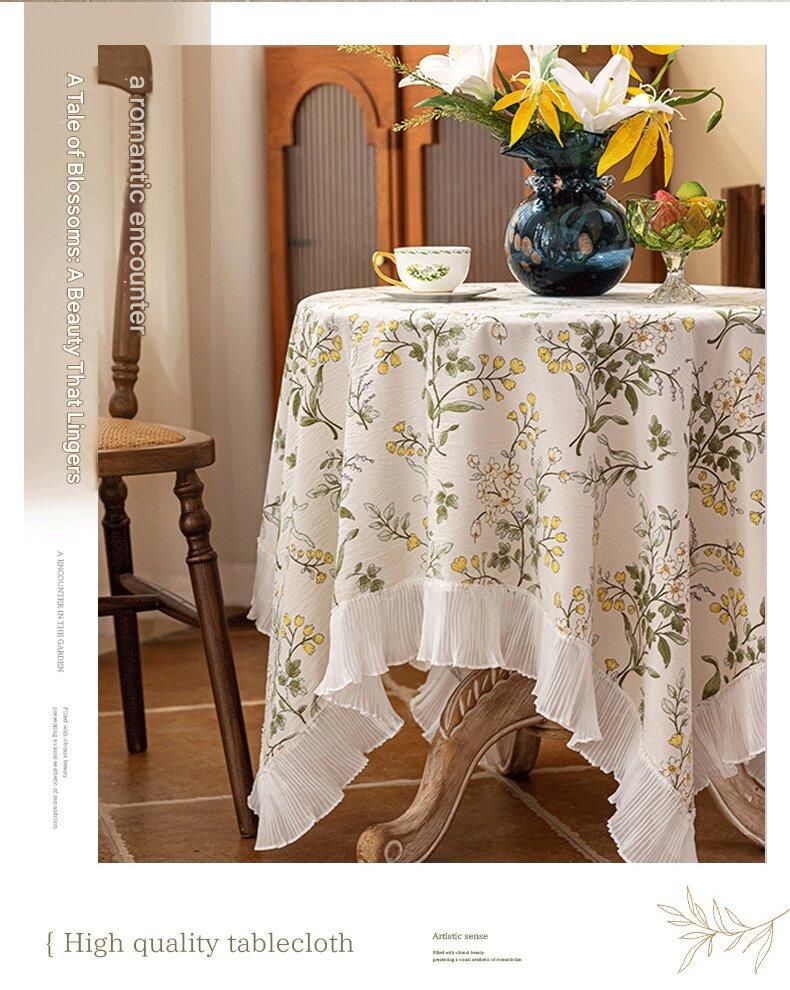 cream-colored 90*90 Dimensions include lace French Vintage Tablecloth - Pearl view 7