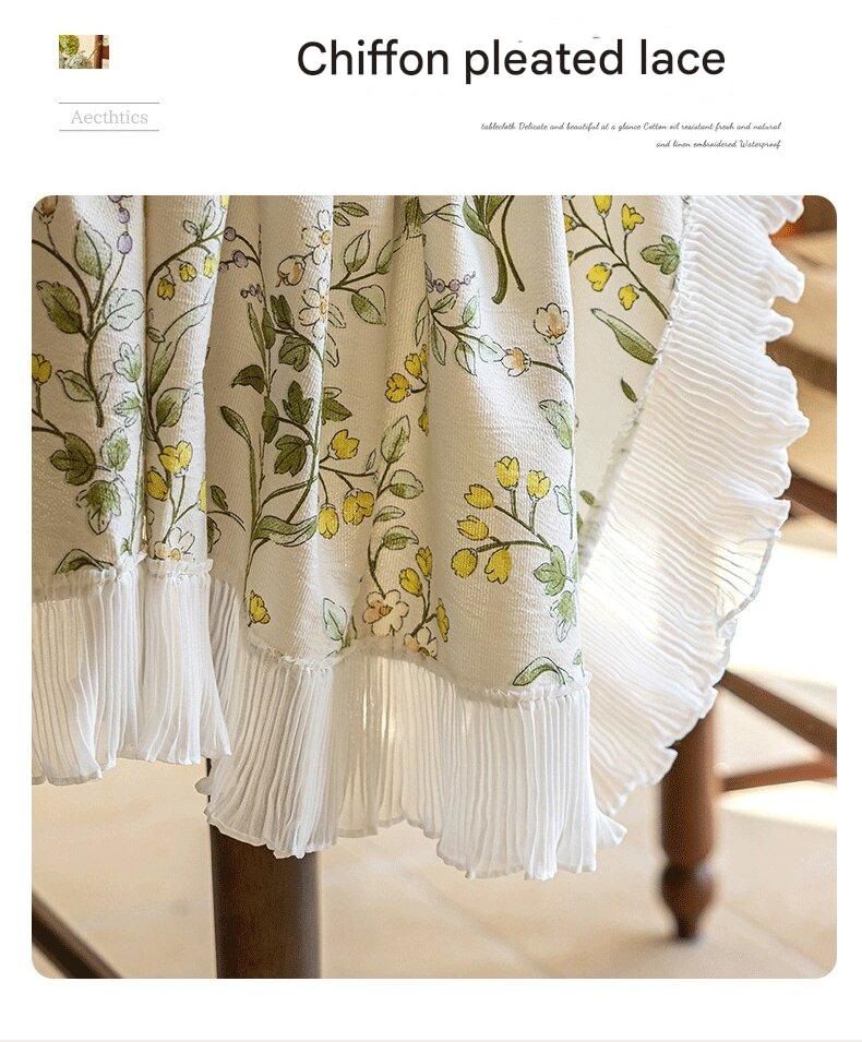 cream-colored 90*90 Dimensions include lace French Vintage Tablecloth - Pearl view 8