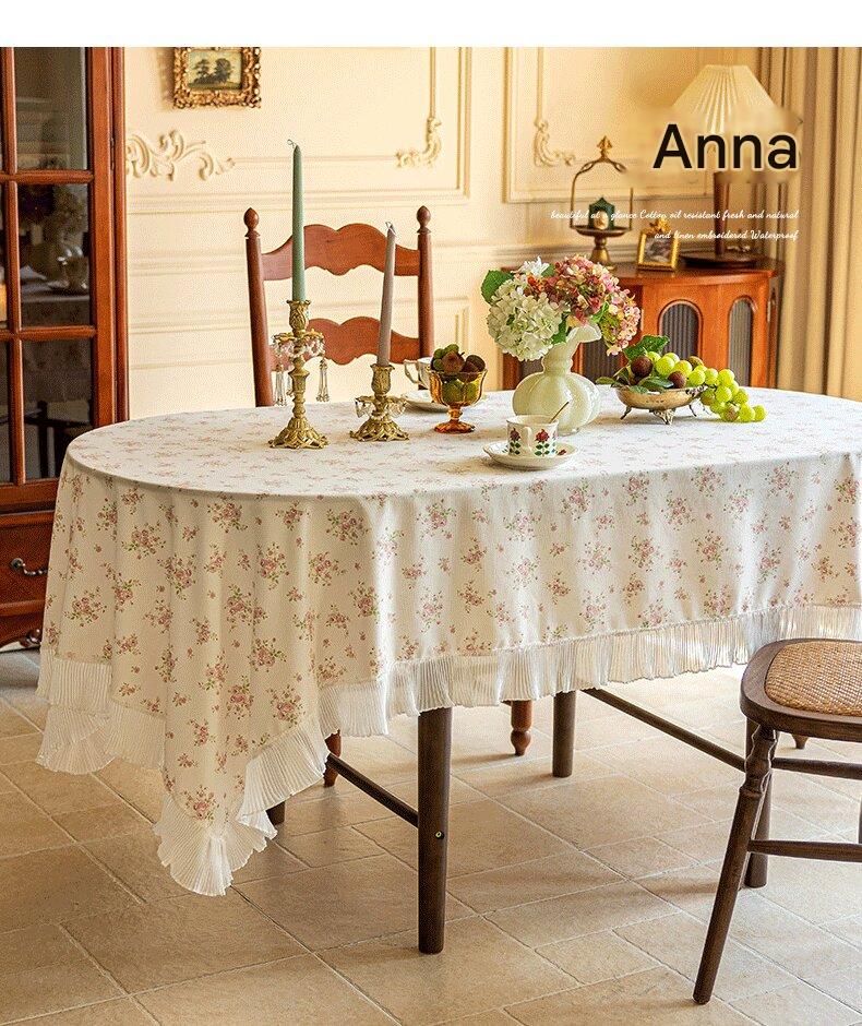 cream-colored 90*90 Dimensions include lace French Vintage Tablecloth - Pearl view 10
