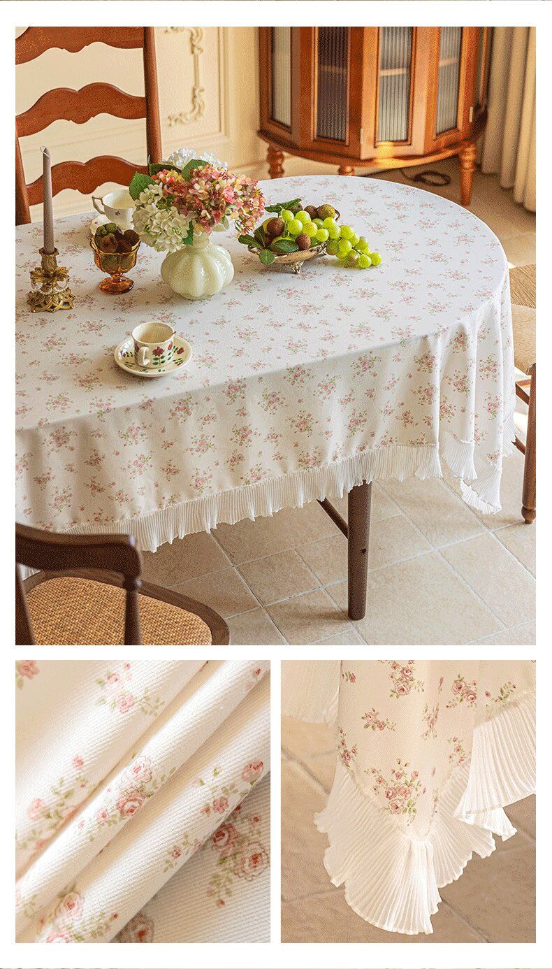 cream-colored 90*90 Dimensions include lace French Vintage Tablecloth - Pearl view 11