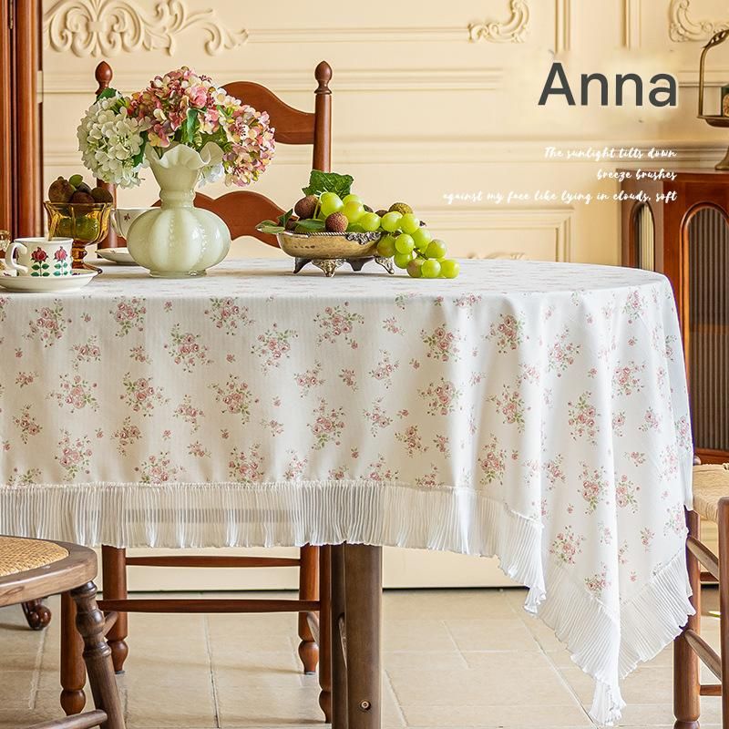 cream-colored 135*200 Dimensions include lace French Vintage Tablecloth — image 1