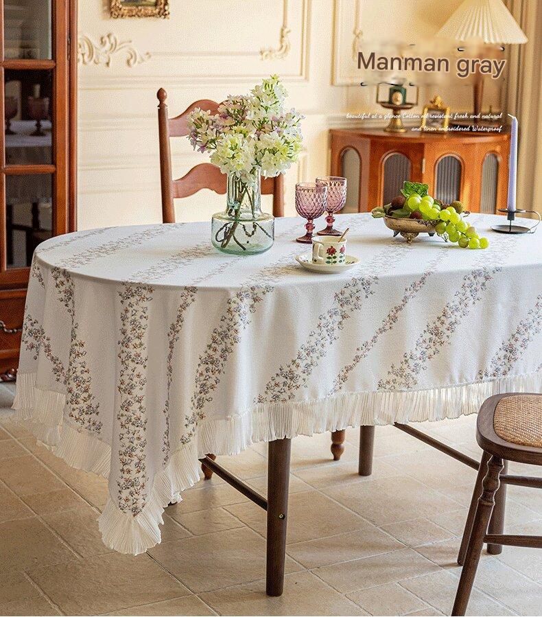 Grey 90*90 Dimensions include lace French Vintage Tablecloth - Pearl Yarn view 10