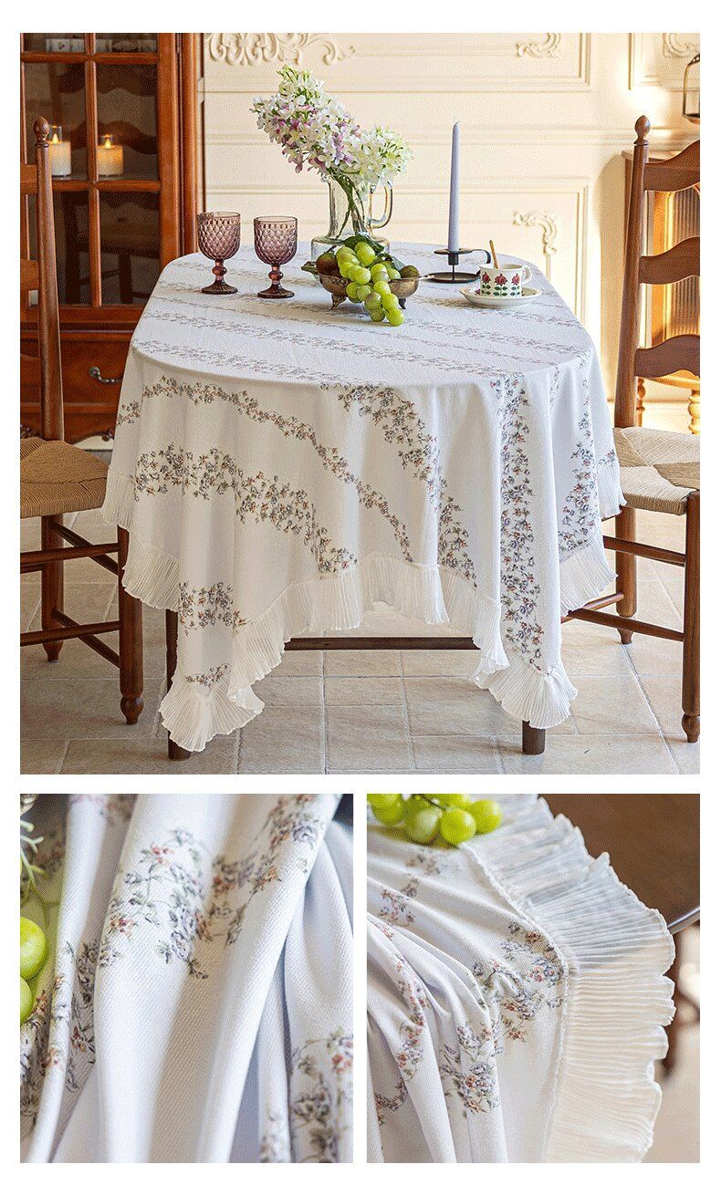 Grey 135*135 Dimensions include lace French Vintage Tablecloth - Pearl Yarn view 11
