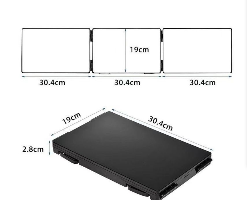 Black Trifold Self Hair Cutting Mirror with Adjustable Hooks - 3-Way Folding view 3