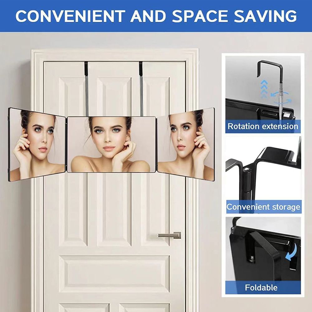 Black Trifold Self Hair Cutting Mirror with Adjustable Hooks - 3-Way Folding view 5