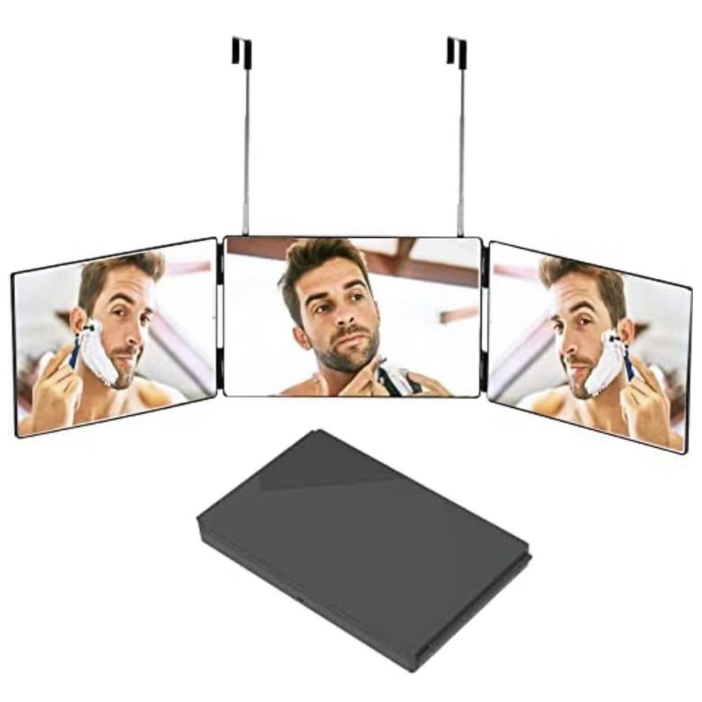 Black Trifold Self Hair Cutting Mirror with Adjustable Hooks - 3-Way Folding view 7
