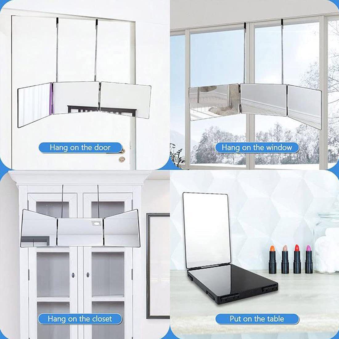 Black Trifold Self Hair Cutting Mirror with Adjustable Hooks - 3-Way Folding view 8