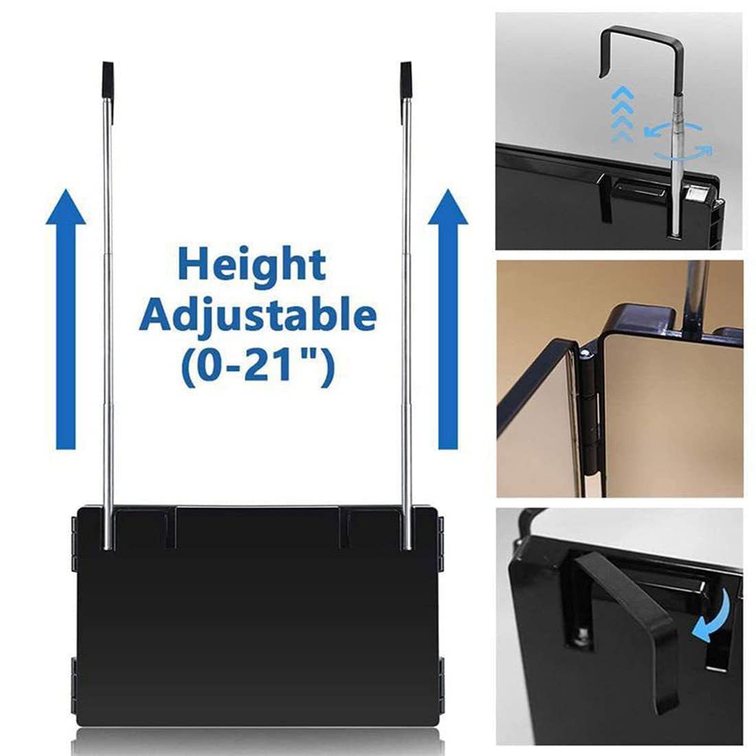 Black Trifold Self Hair Cutting Mirror with Adjustable Hooks - 3-Way Folding view 9