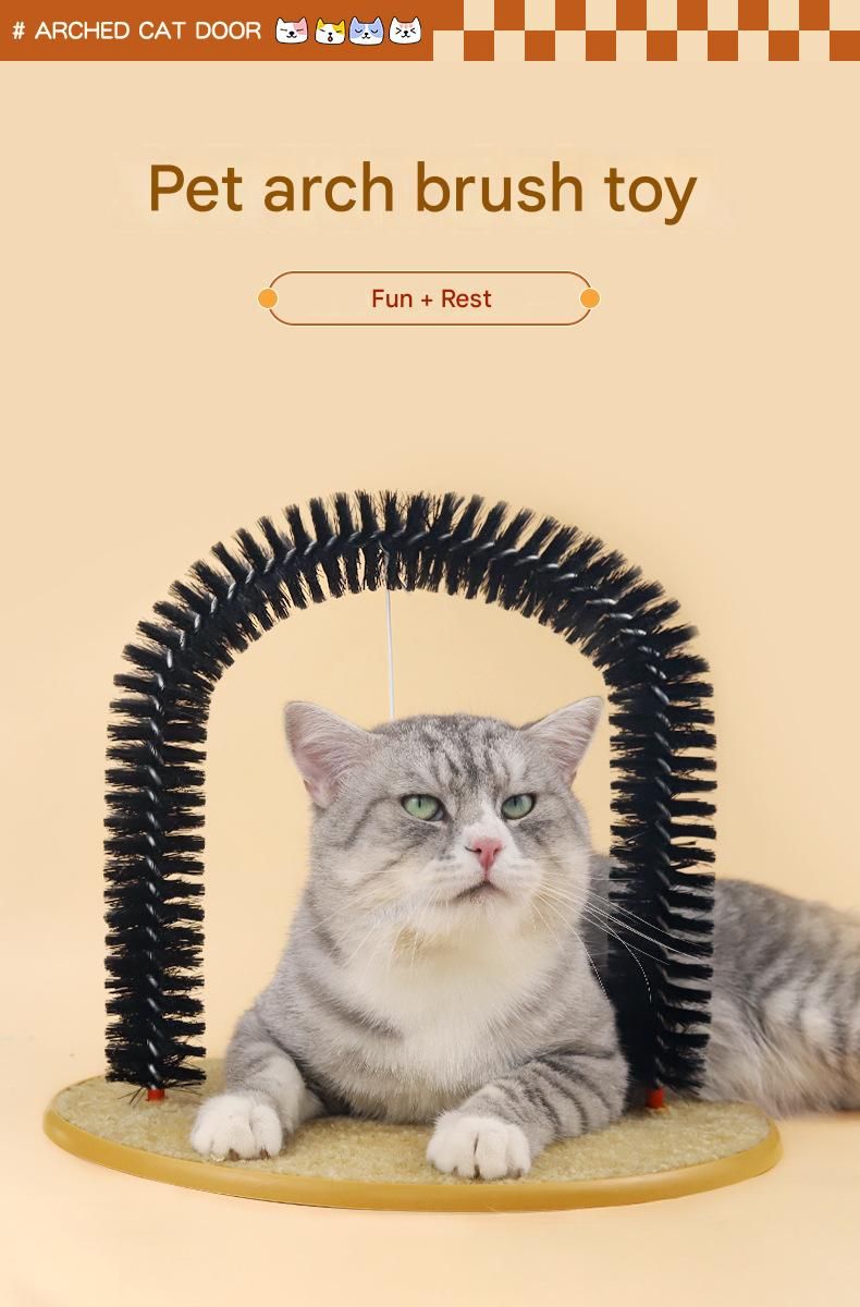 Arched Cat Grooming Brush - Self-Massage Cat Scratcher Arch with Hanging Mouse view 2