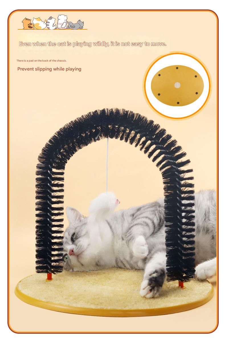 Arched Cat Grooming Brush - Self-Massage Cat Scratcher Arch with Hanging Mouse view 5