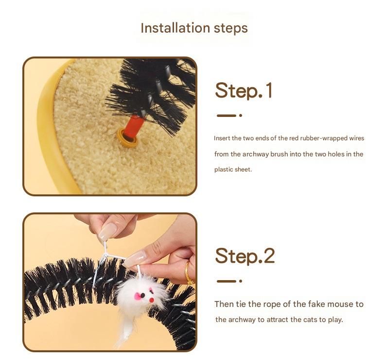 Arched Cat Grooming Brush - Self-Massage Cat Scratcher Arch with Hanging Mouse view 7