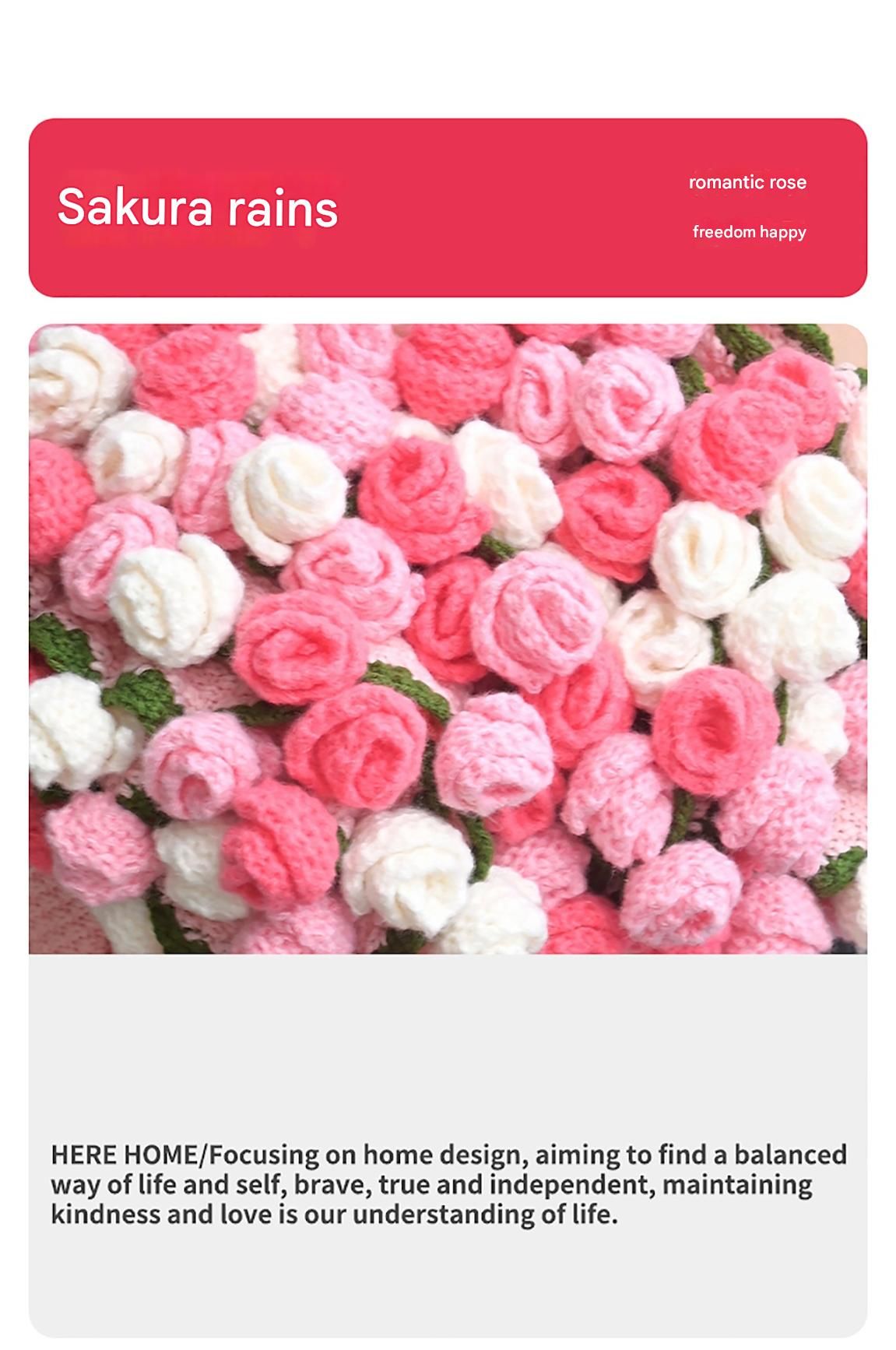 Pink and White Diameter: 80 cm -33 Woven Flowers Handmade Rose Bouquet Knit view 3