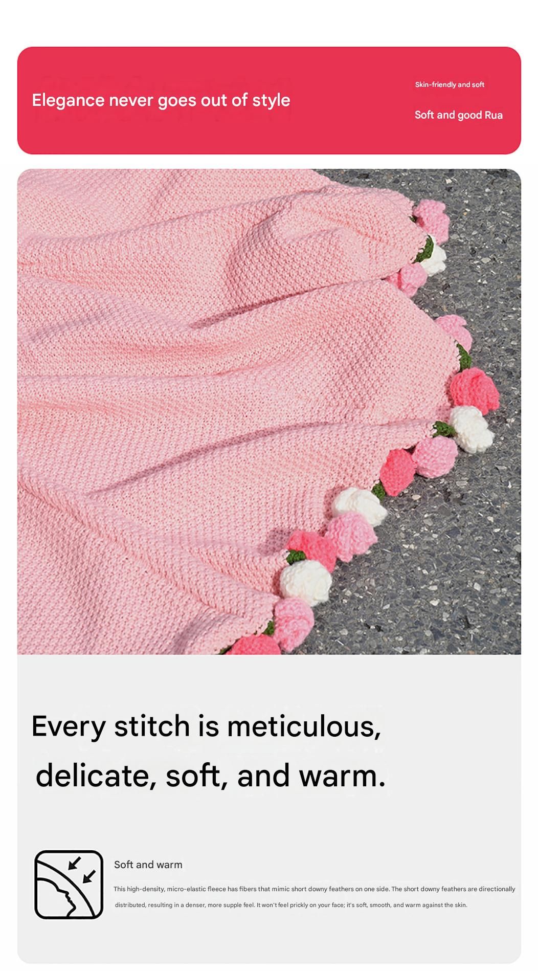 Pink and White Diameter: 120 cm -52 Woven Flowers Handmade Rose Bouquet Knit view 4