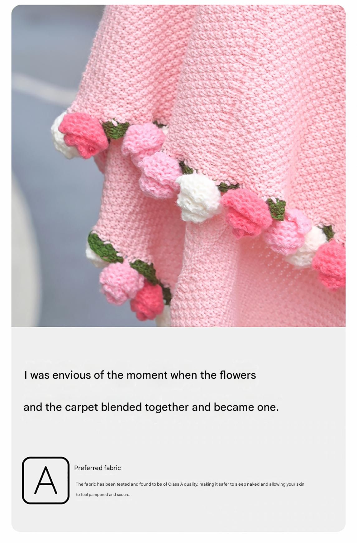Pink and White Diameter: 120 cm -52 Woven Flowers Handmade Rose Bouquet Knit view 5