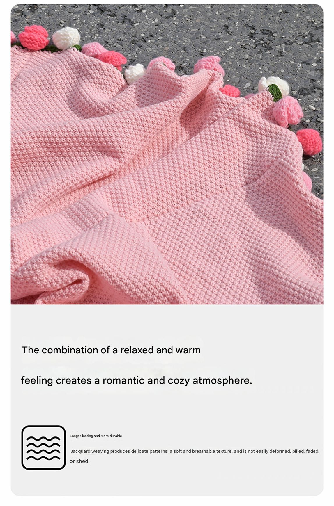Pink and White Diameter: 120 cm -52 Woven Flowers Handmade Rose Bouquet Knit view 7