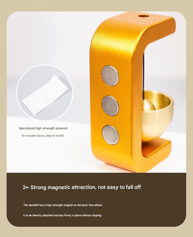 Black Magnetic Door Bell Chime - Dopamine Style Brass Bell with Alloy Frame view 9