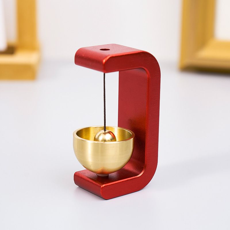 Red Magnetic Door Bell Chime - Dopamine Style Brass Bell with Alloy Frame - No