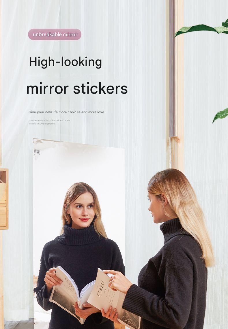 30*100cm Self-Adhesive PET Mirror Sticker - Unbreakable Soft Glass Mirror view 2