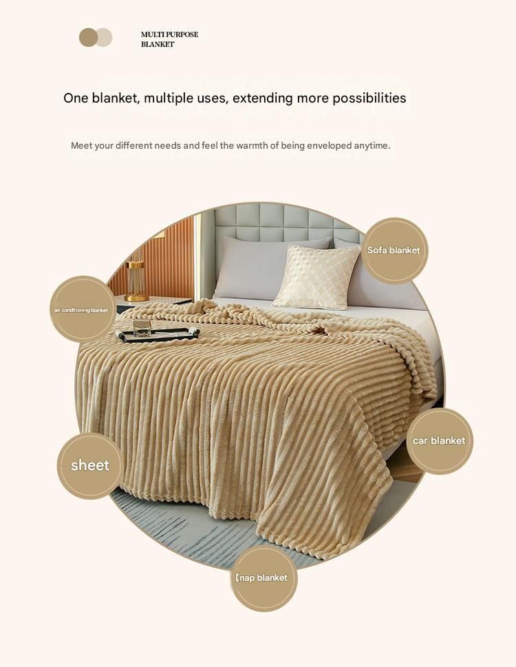 150*200cm Beige Solid Colour Flannel Throw Blanket - Thick Double-Sided Fleece view 9