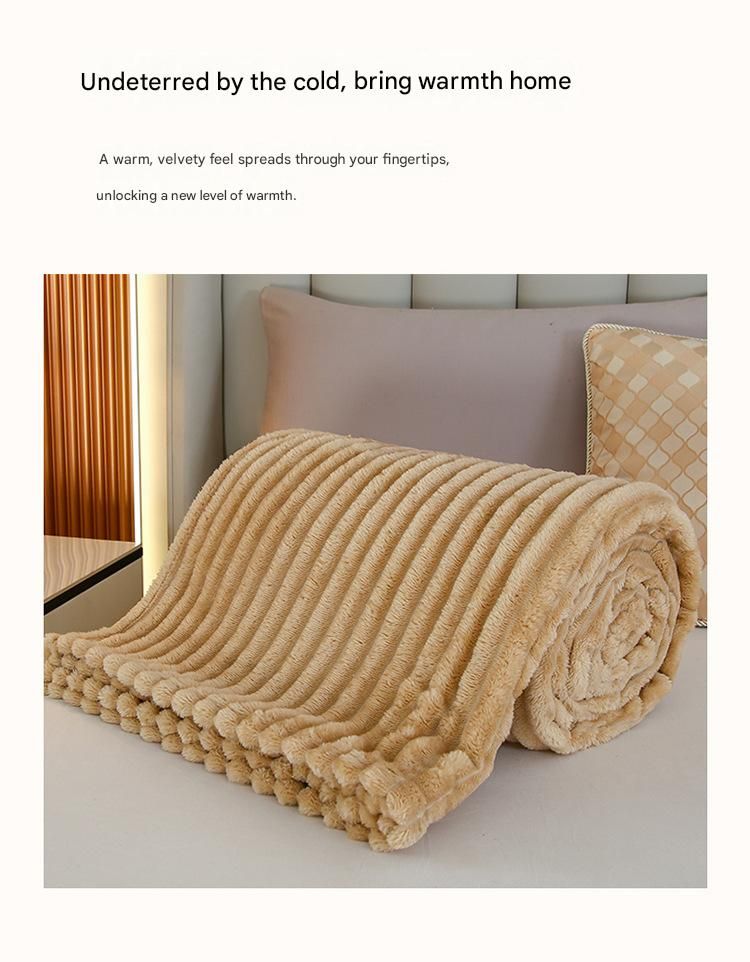 150*200cm Light tan Solid Colour Flannel Throw Blanket - Thick Double-Sided view 4