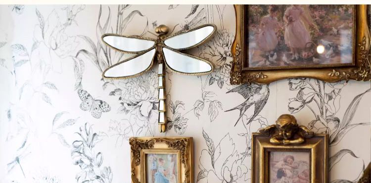 Vintage Resin Dragonfly Mirror Wall Art - Distressed Gold Finish view 6