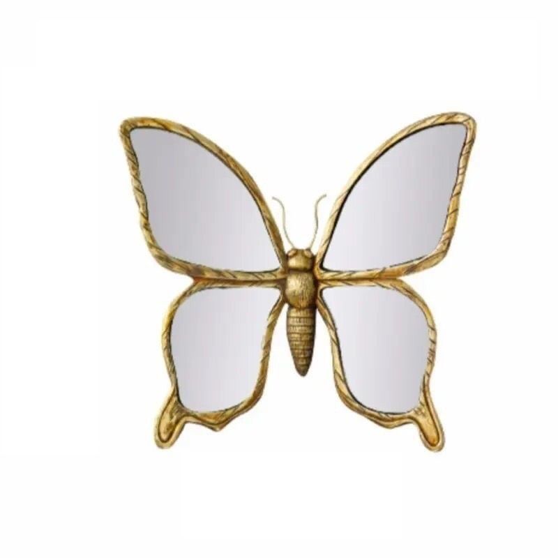 Vintage Resin Butterfly Mirror Wall Art - Distressed Gold Finish