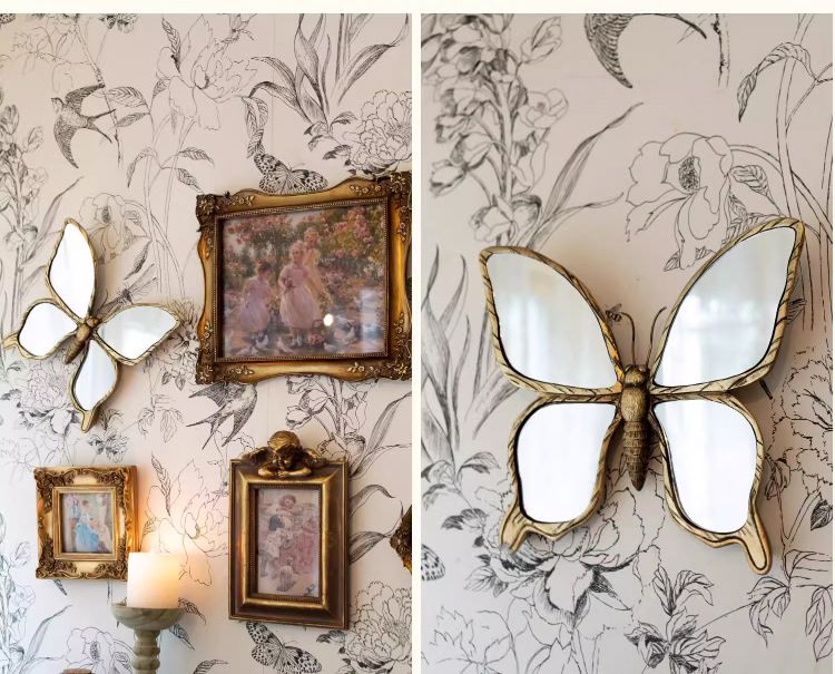 Vintage Resin Butterfly Mirror Wall Art - Distressed Gold Finish view 5