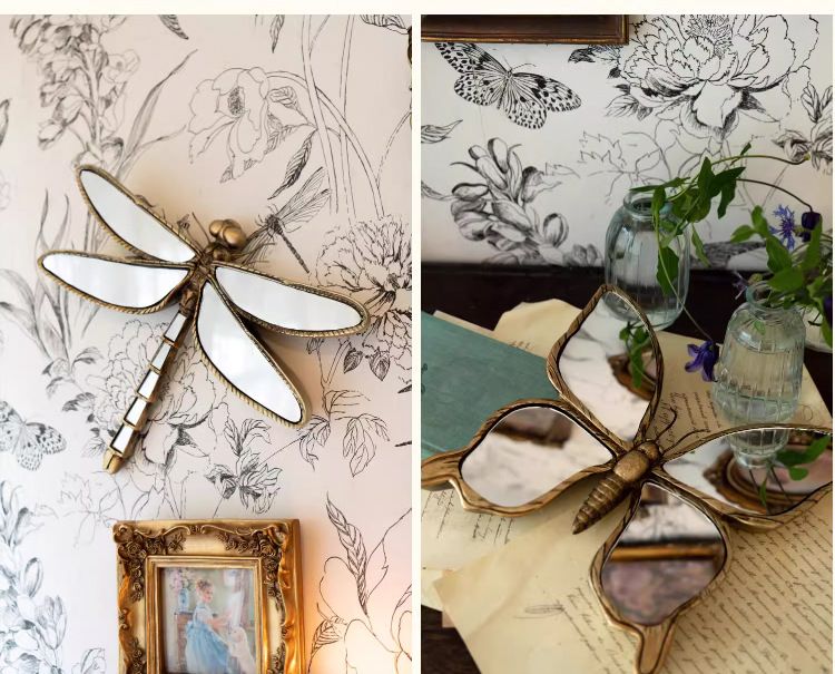 Vintage Resin Butterfly Mirror Wall Art - Distressed Gold Finish view 7