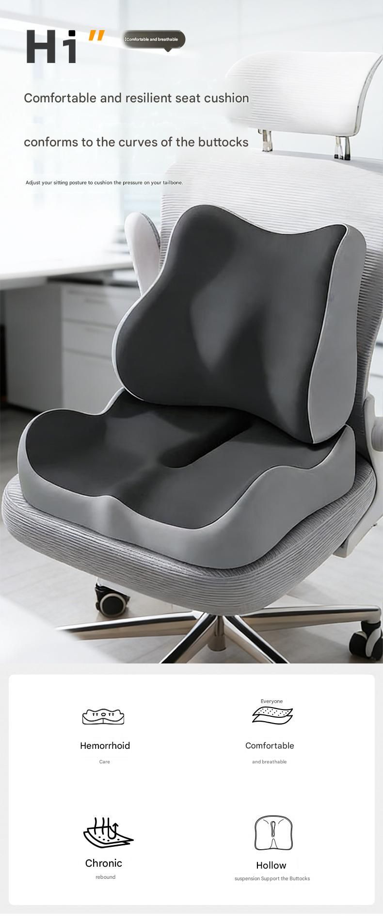 2-piece Green Ergonomic Memory Foam Seat Cushion with Lumbar Support view 2