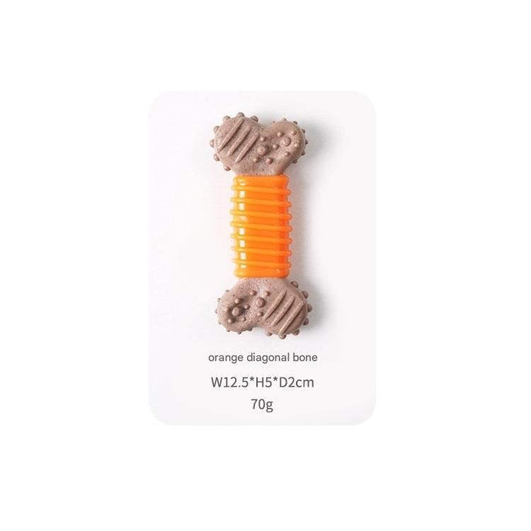 Orange Diagonal stripes Durable Dog Chew Toy - TPR Plastic Composite Bone for