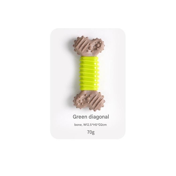 Green Diagonal stripes Durable Dog Chew Toy - TPR Plastic Composite Bone for