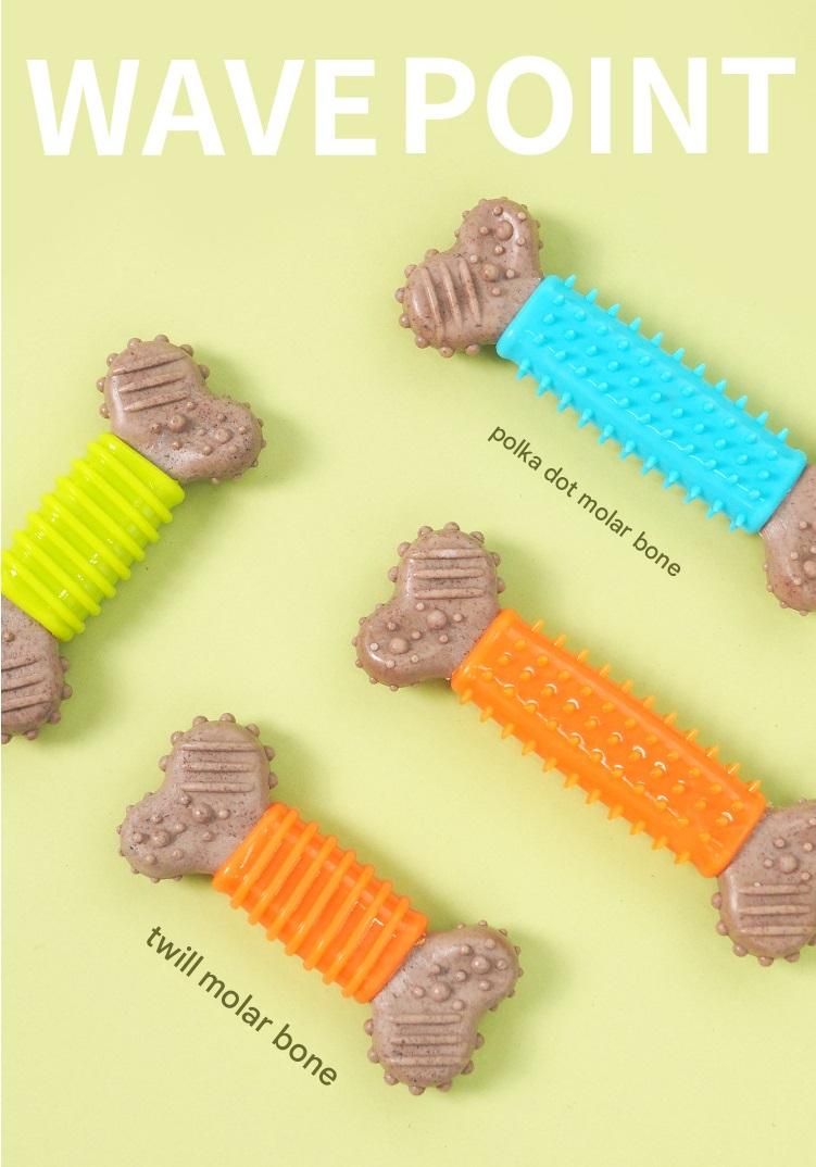 Blue Polka Dot Pattern Durable Dog Chew Toy - TPR Plastic Composite Bone for view 6