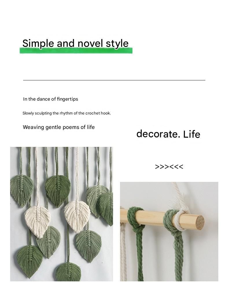 Green 40*100cm Handmade Macrame Leaf Wall Hanging - Cotton Boho Tapestry view 3