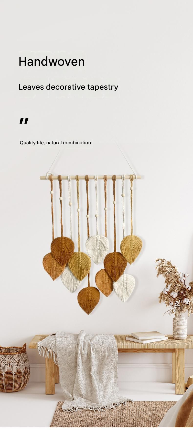 Brown 40*100cm Handmade Macrame Leaf Wall Hanging - Cotton Boho Tapestry view 2