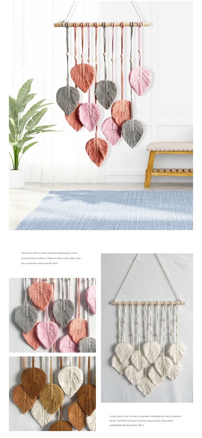 White 40*100cm Handmade Macrame Leaf Wall Hanging - Cotton Boho Tapestry view 5
