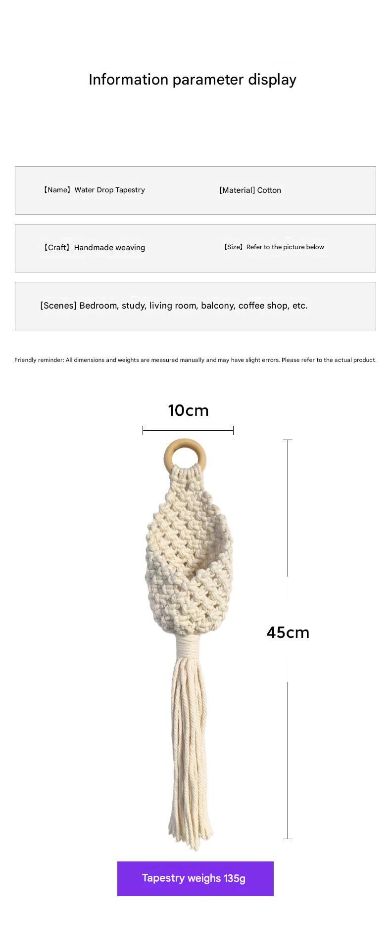 White Macrame Hanging Plant Holder - Cotton Rope Wall Basket view 4