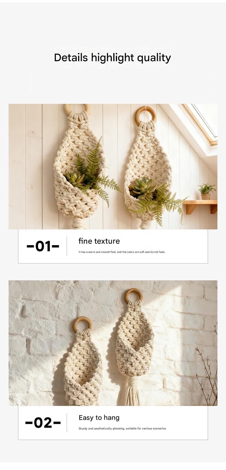 White Macrame Hanging Plant Holder - Cotton Rope Wall Basket view 7