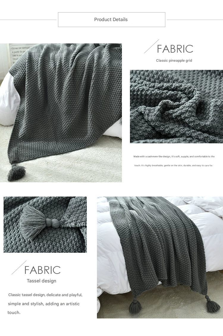Pink 150*200cm Nordic Style Tassel Knit Throw Blanket - Soft Polyester Sofa view 5