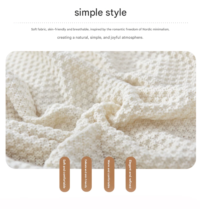 Khaki 110*150cm Nordic Style Tassel Knit Throw Blanket - Soft Polyester Sofa view 7