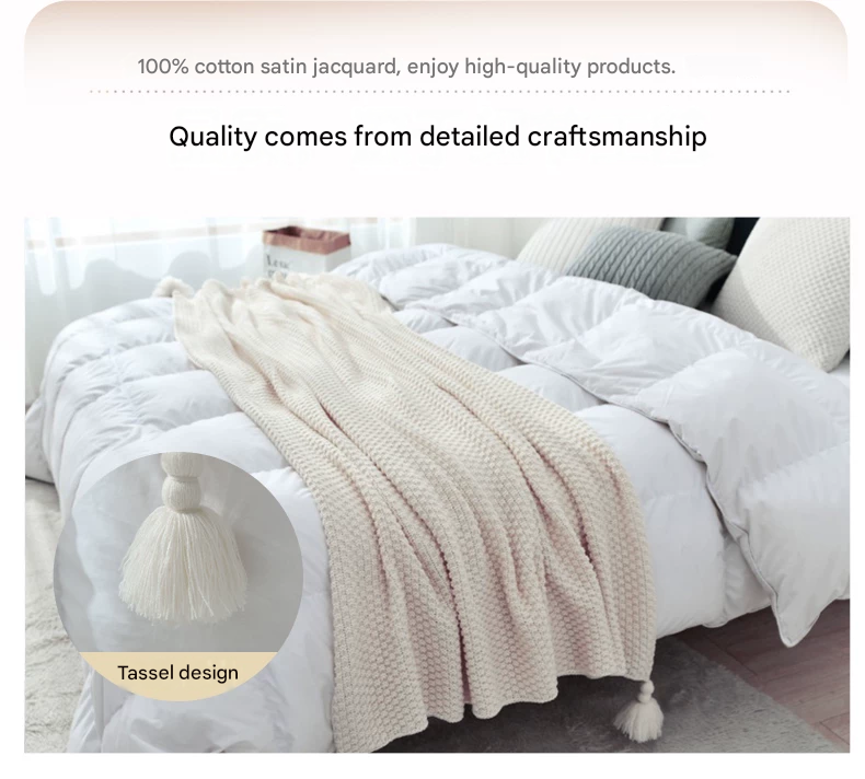Khaki 1130*170cm Nordic Style Tassel Knit Throw Blanket - Soft Polyester Sofa view 9